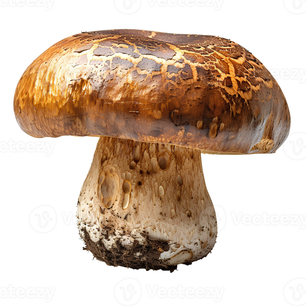 Boletus edulis mushroom. Brown mushroom isolated. Boletus edulis mushroom top view isolated. Mushroom flat lay isolated png