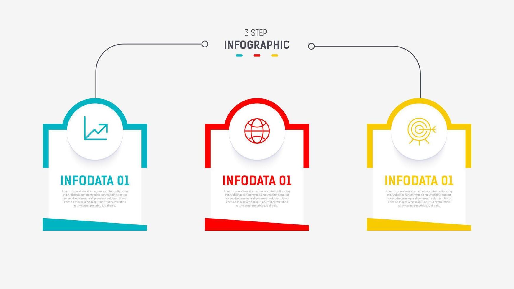 Three Step Infographic label design template with line icons. process steps diagram, presentations, workflow layout, banner, flow chart, info graph illustration. vector