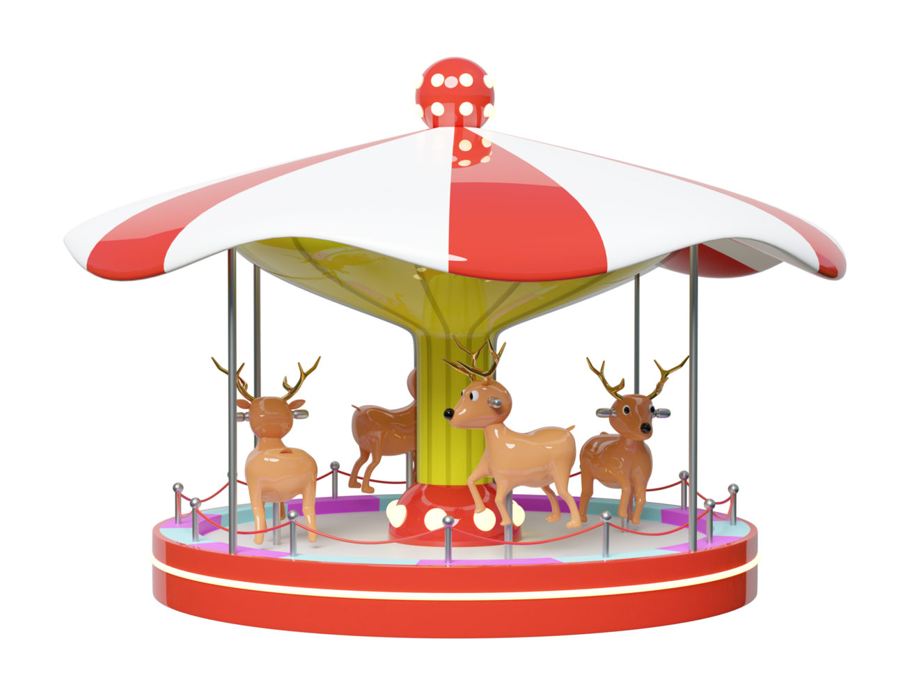 Carousel or merry go round with deer isolated. 3d render illustration png