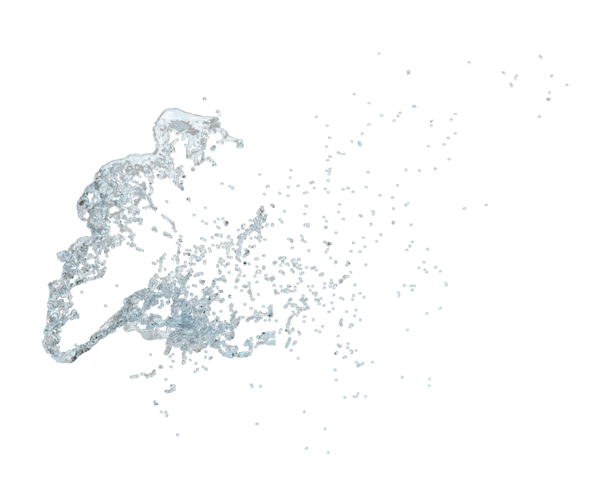 3d water splash transparent, clear blue water scattered around isolated. 3d render illustration png