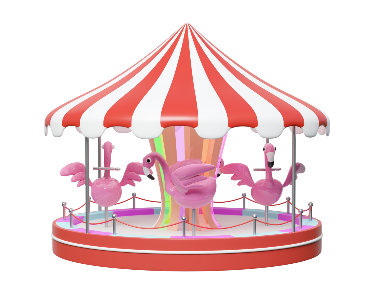 Carousel for children with flamingo isolated. 3d render illustration png