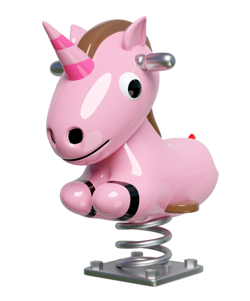 Playground unicorn spring rider isolated. 3d render illustration png