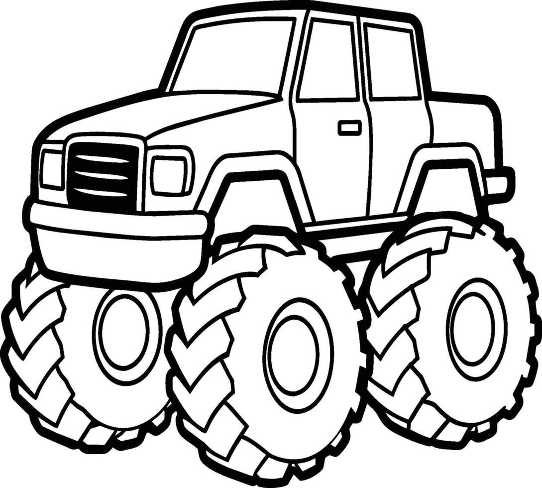 Monster Truck Coloring Pages For Kids. Monster Truck Line Art. Monster Truck Outline vector