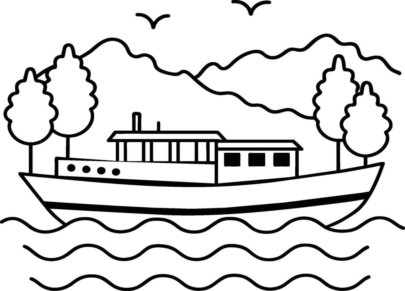 Boat Vehicle Coloring Page for Kids. Vehicles line art for coloring book vector