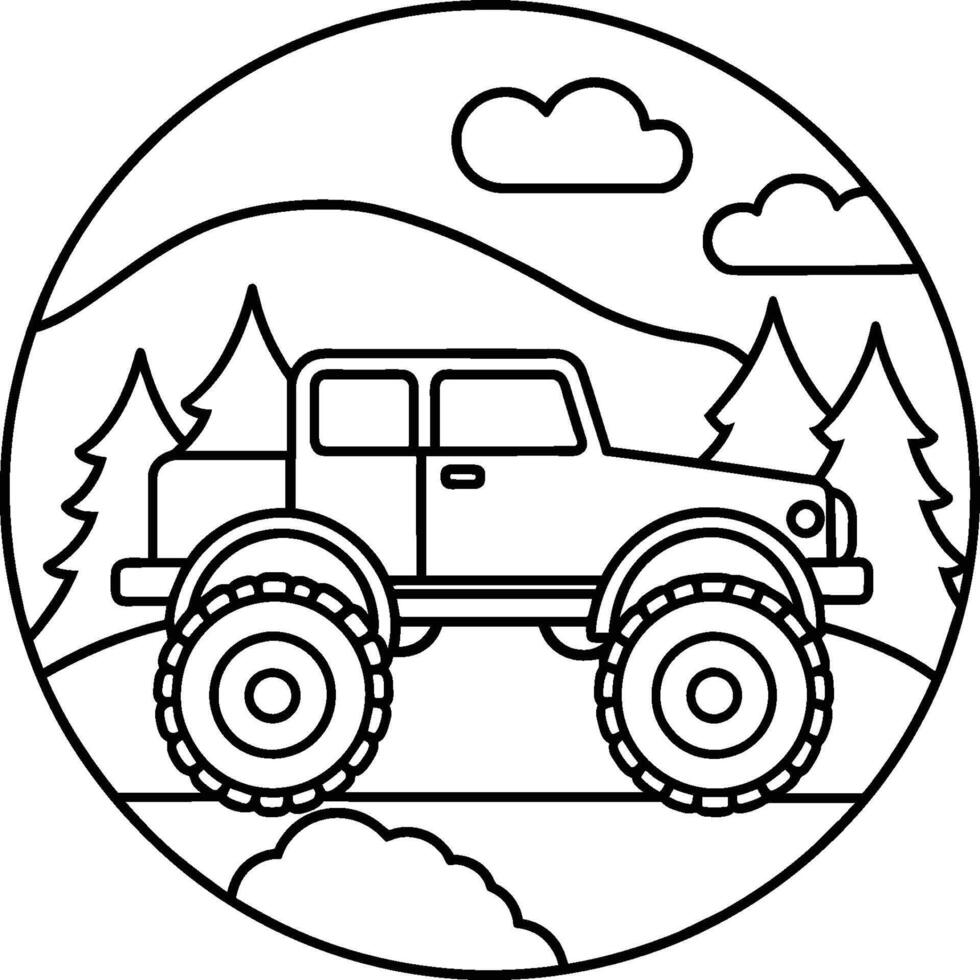 Monster Truck Coloring Pages For Kids. Monster Truck Line Art. Monster Truck Outline vector