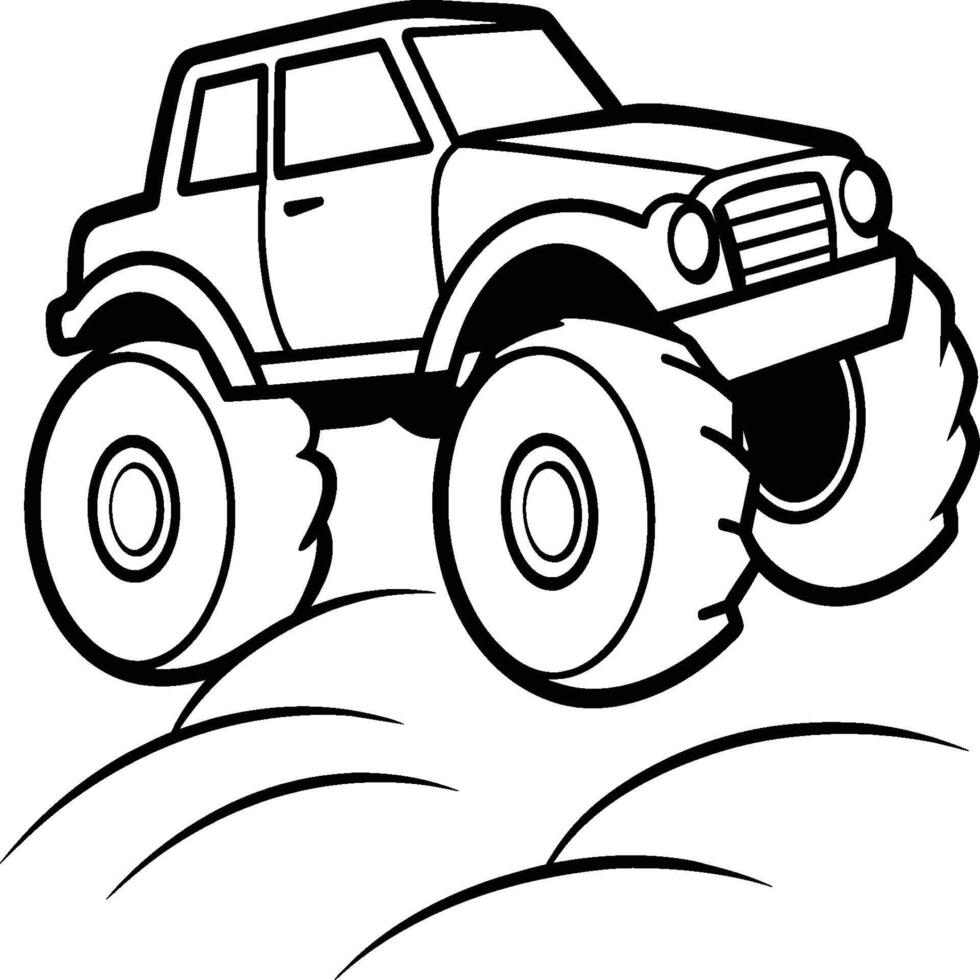 Monster Truck Coloring Pages For Kids. Monster Truck Line Art. Monster Truck Outline vector