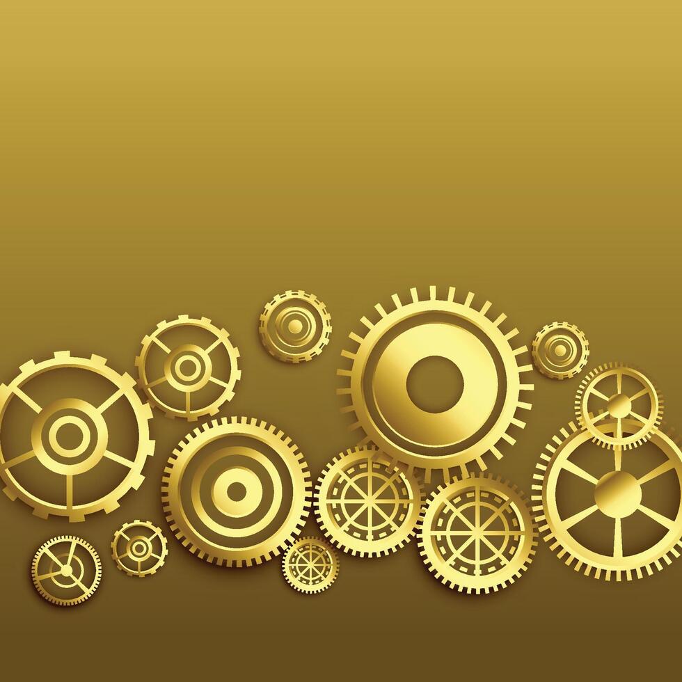 golden metallic gears background design vector