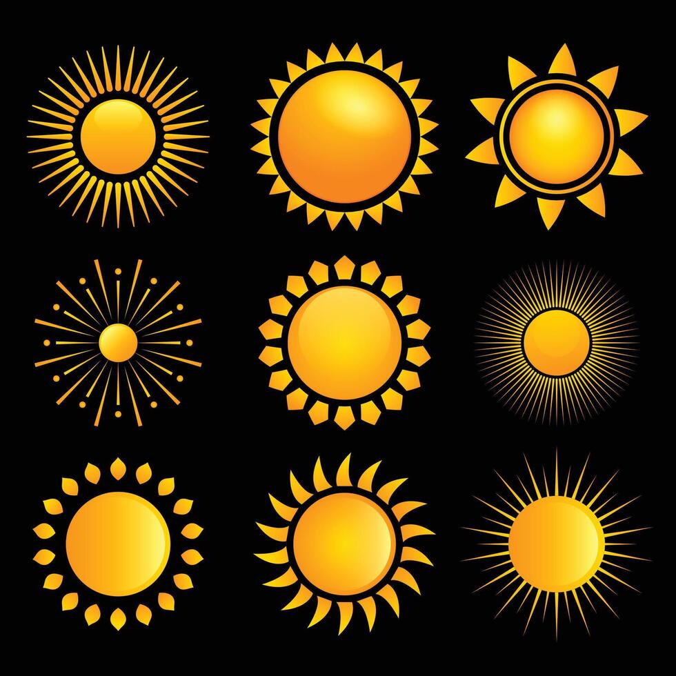 pack of yellow sun rays element design vector