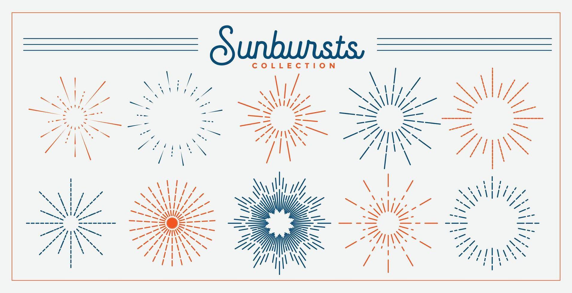 pack of sun rays bursting icons design vector