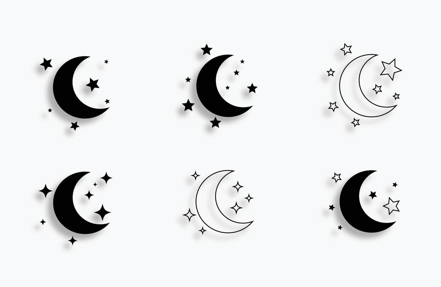 hand drawn half moon and star background in set vector