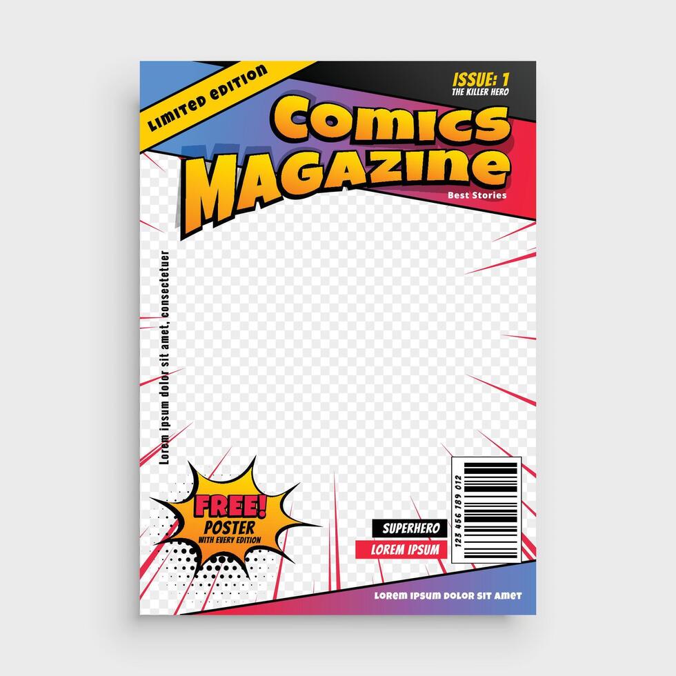 comic magazine book cover template vector