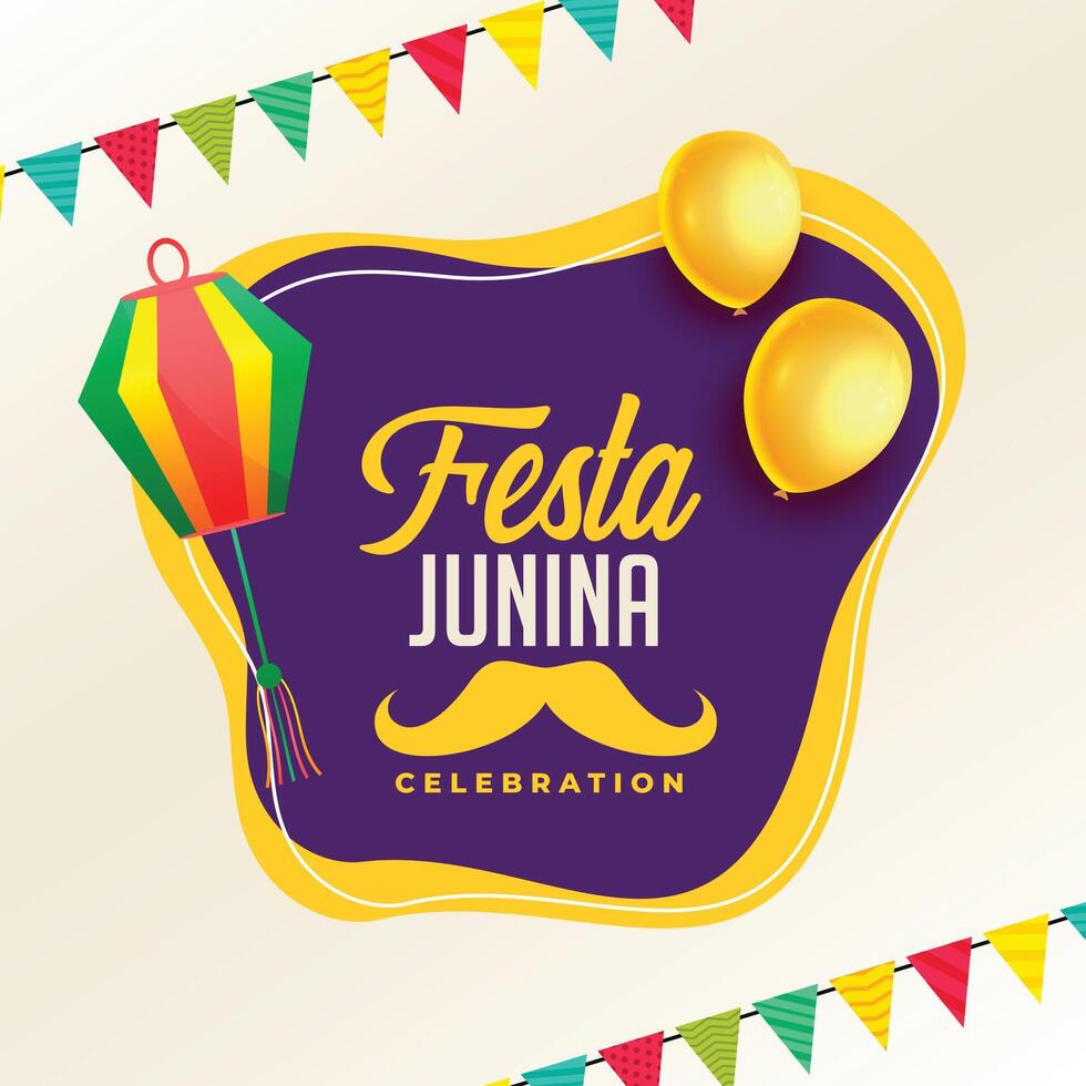 festa junina celebration poster with lamps and balloon vector