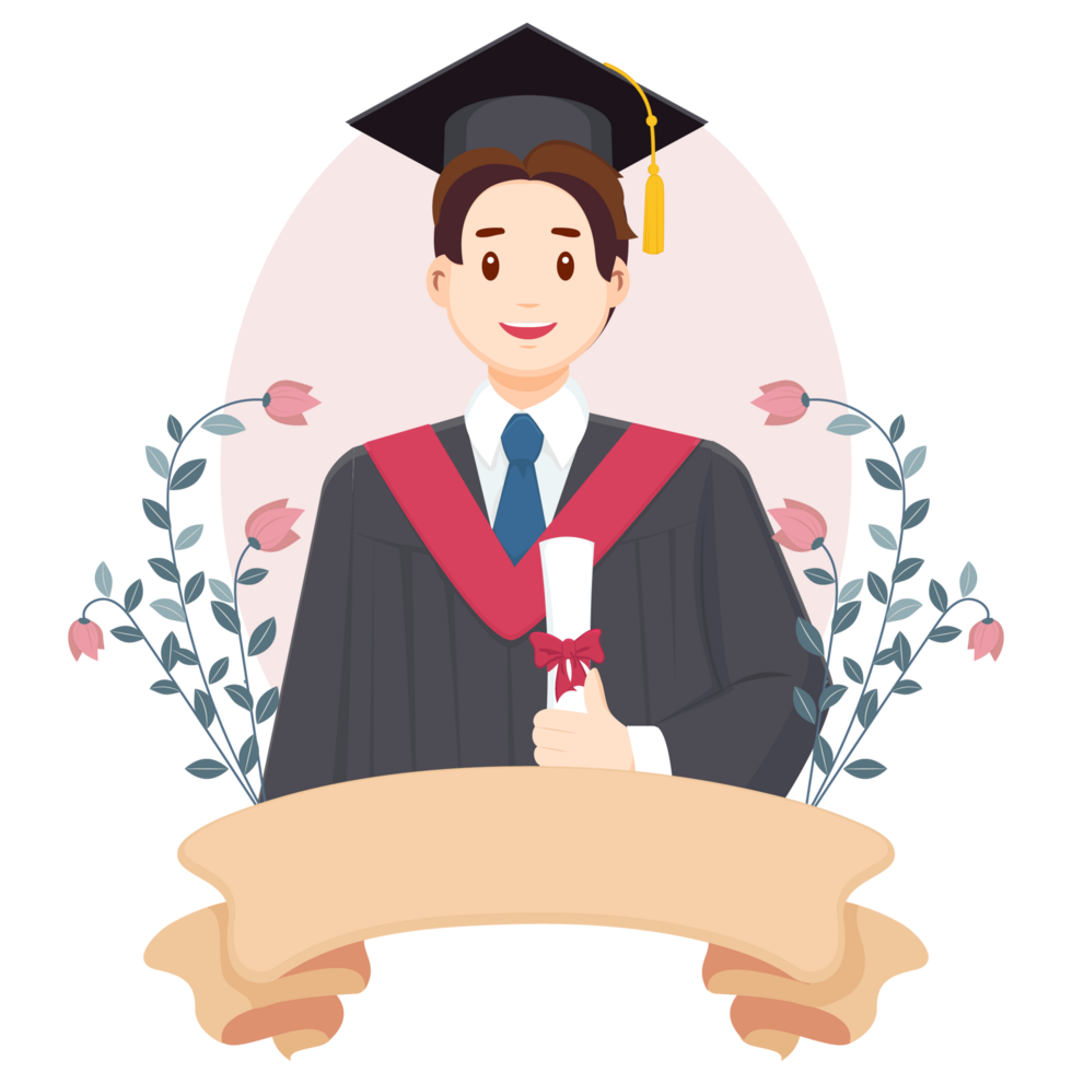 Graduate holding diploma certificate with ribbon png