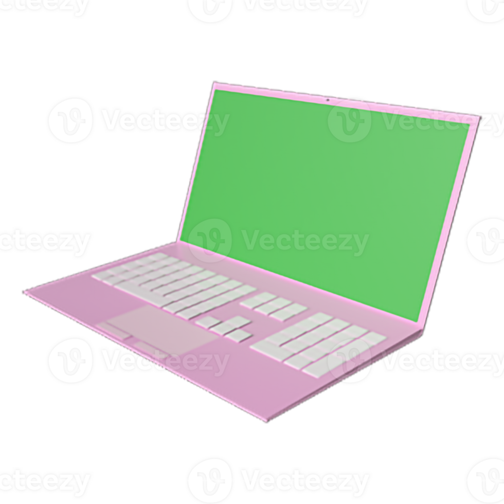 Green Screen on 3d pink color cartoon Laptop png