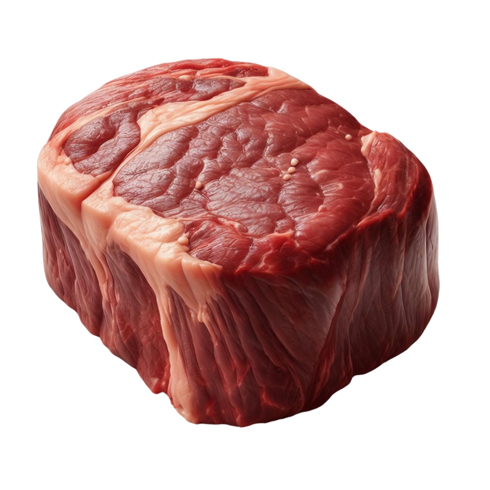 A piece of meat is displayed on a transparent background png