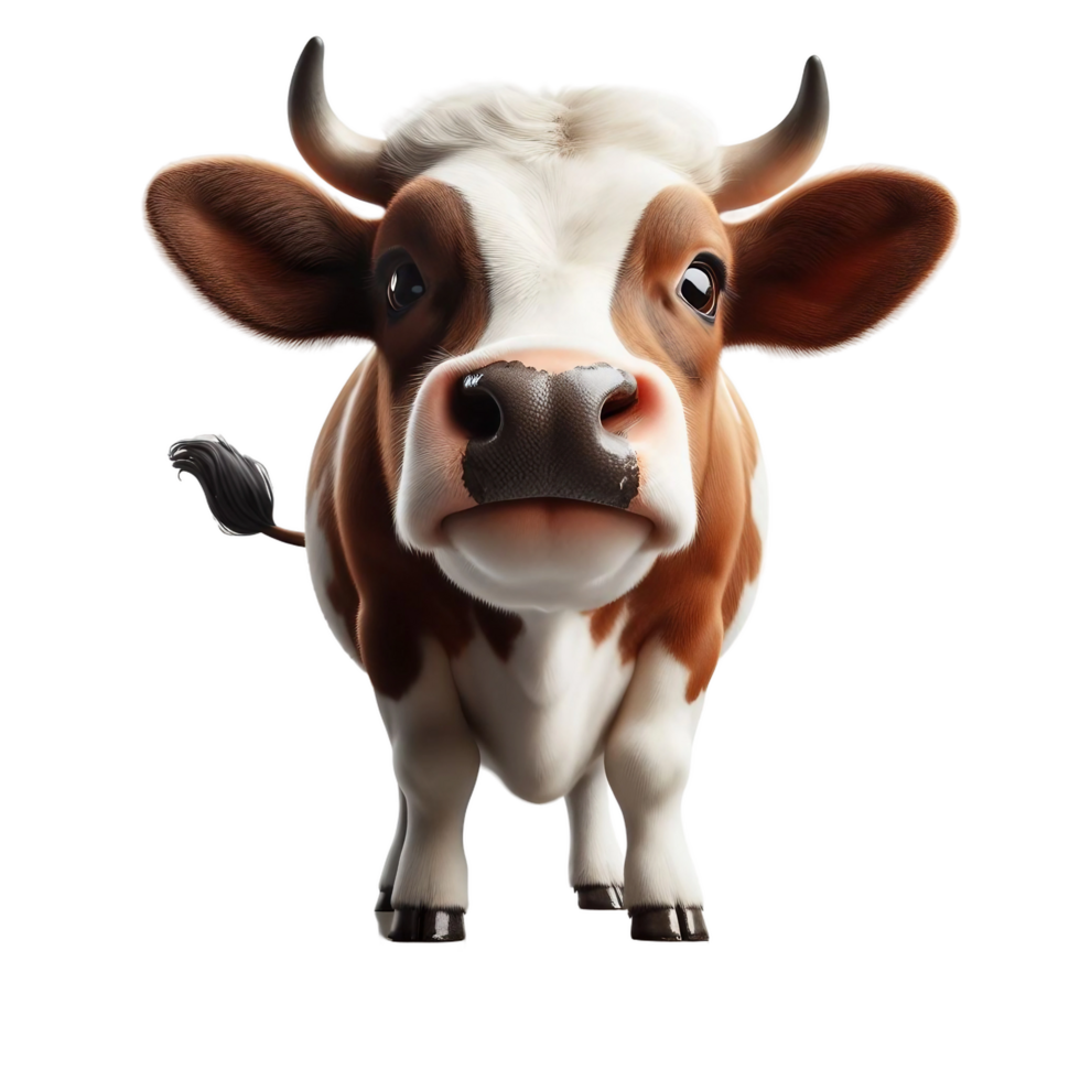 a cow with a big head and horns on a transparent background png