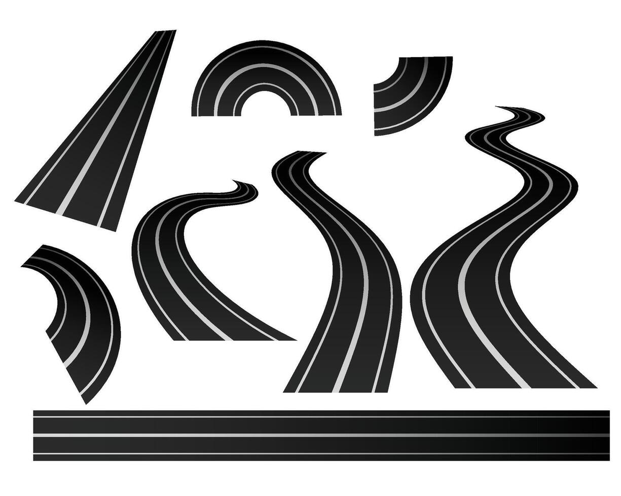 curved winding road direction set vector