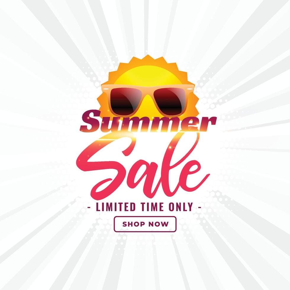 summer sale banner with sun and sunglasses vector