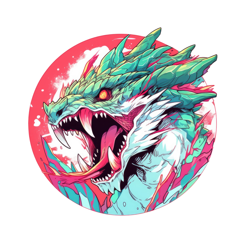 AI-Generated Danger Monster Character in Circle Emblem Artwork for T-shirt, Free png