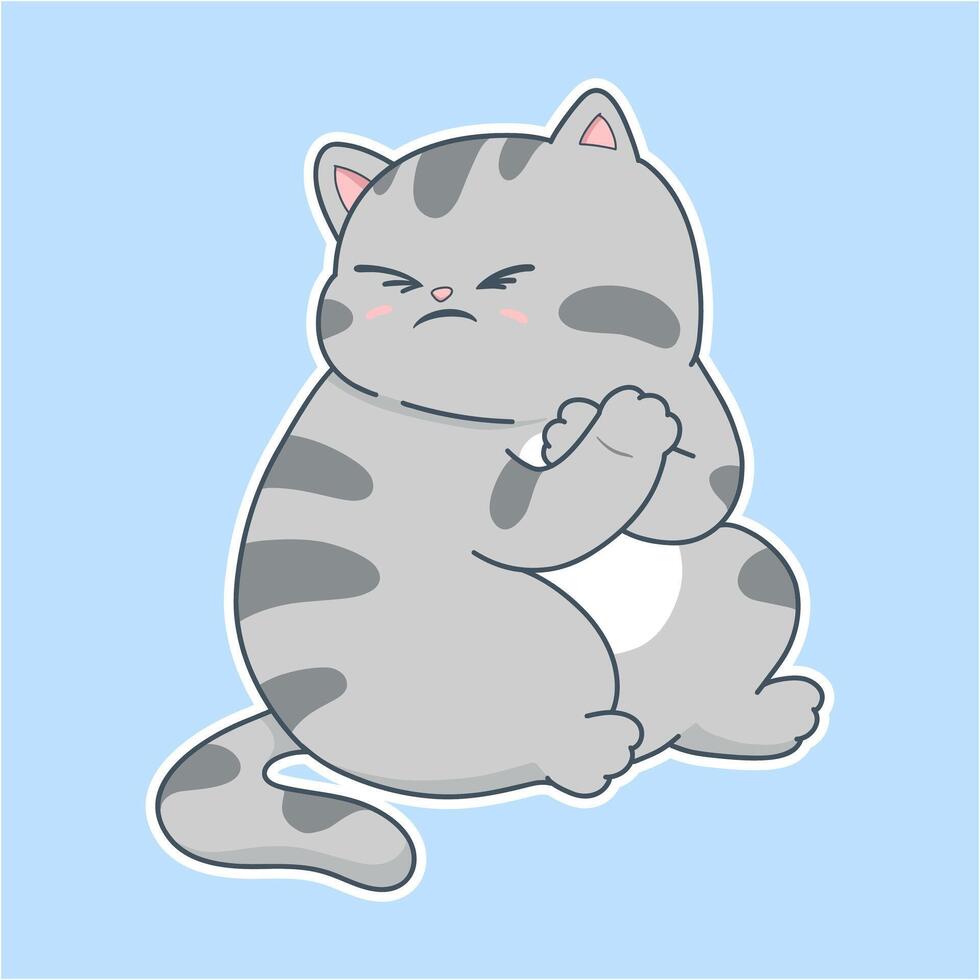 cartoon cat is sitting on the ground with its paws crossed vector