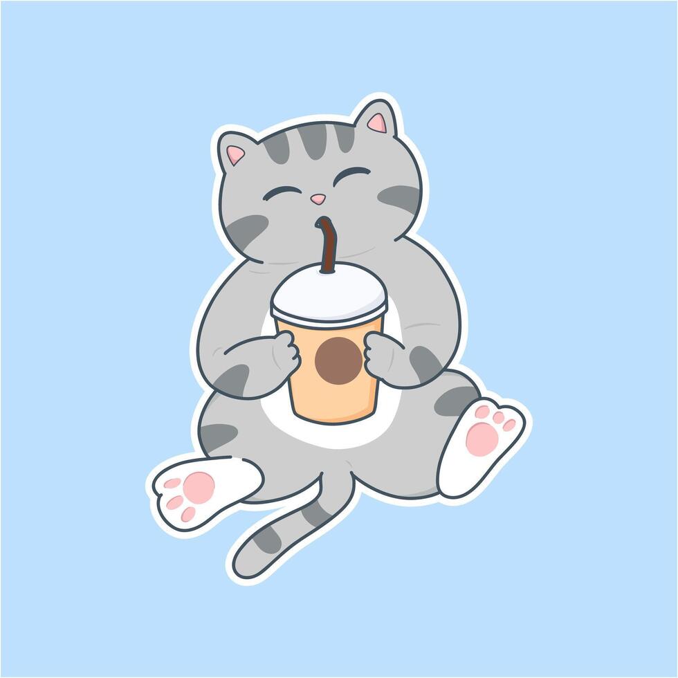 cartoon cat drinking chocolate cups vector