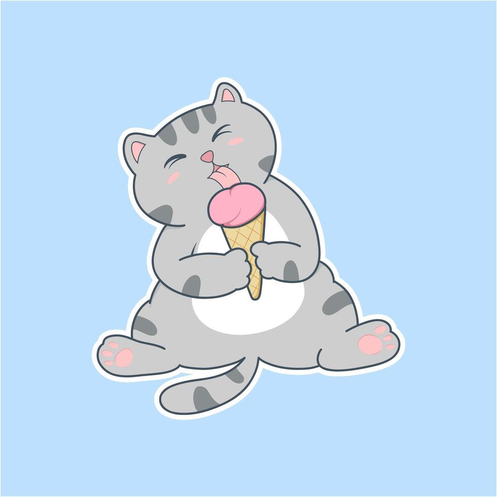 cartoon cat is eating an ice cream cone vector