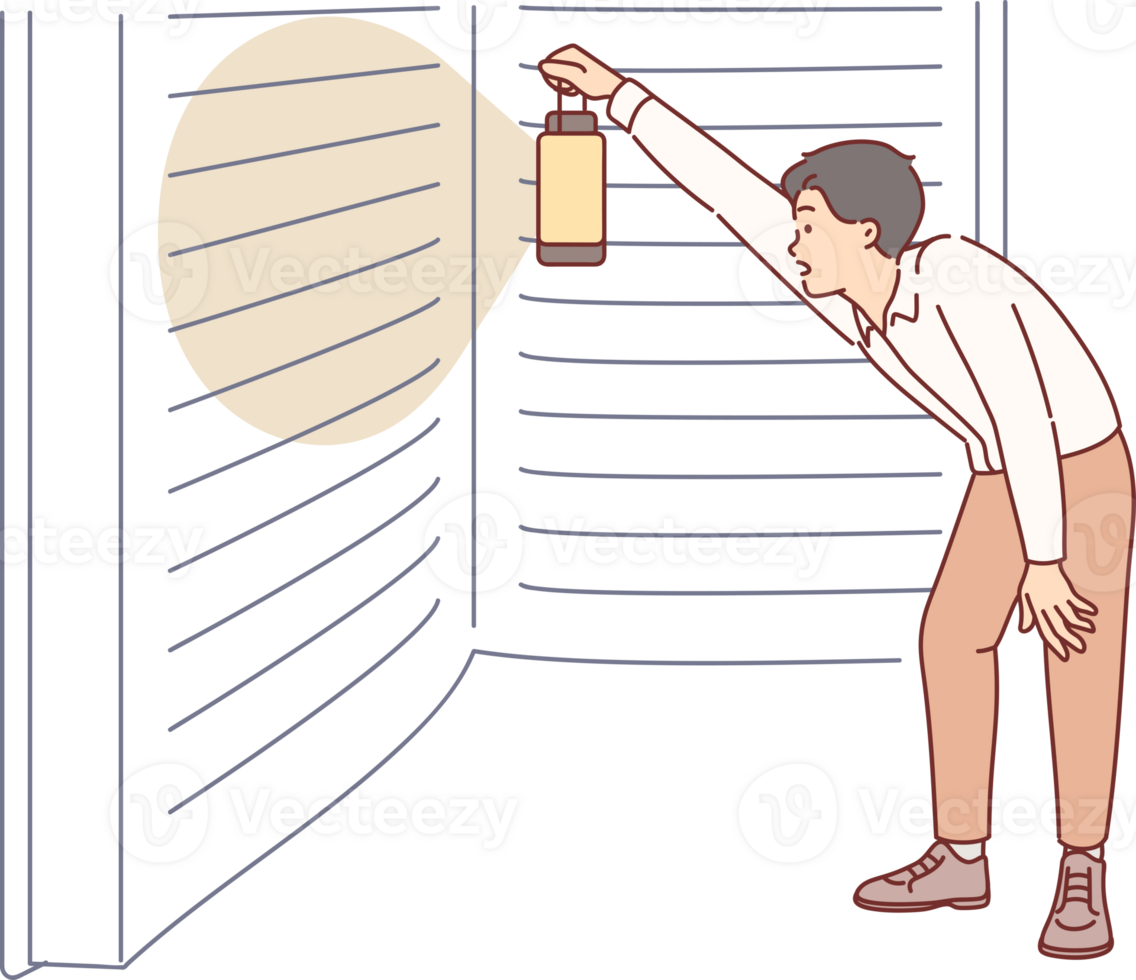 Man reads giant book with interest, holding lantern to illuminate encyclopedia at night. Guy found fantastic book with secret information curiously studies literature with important facts. png