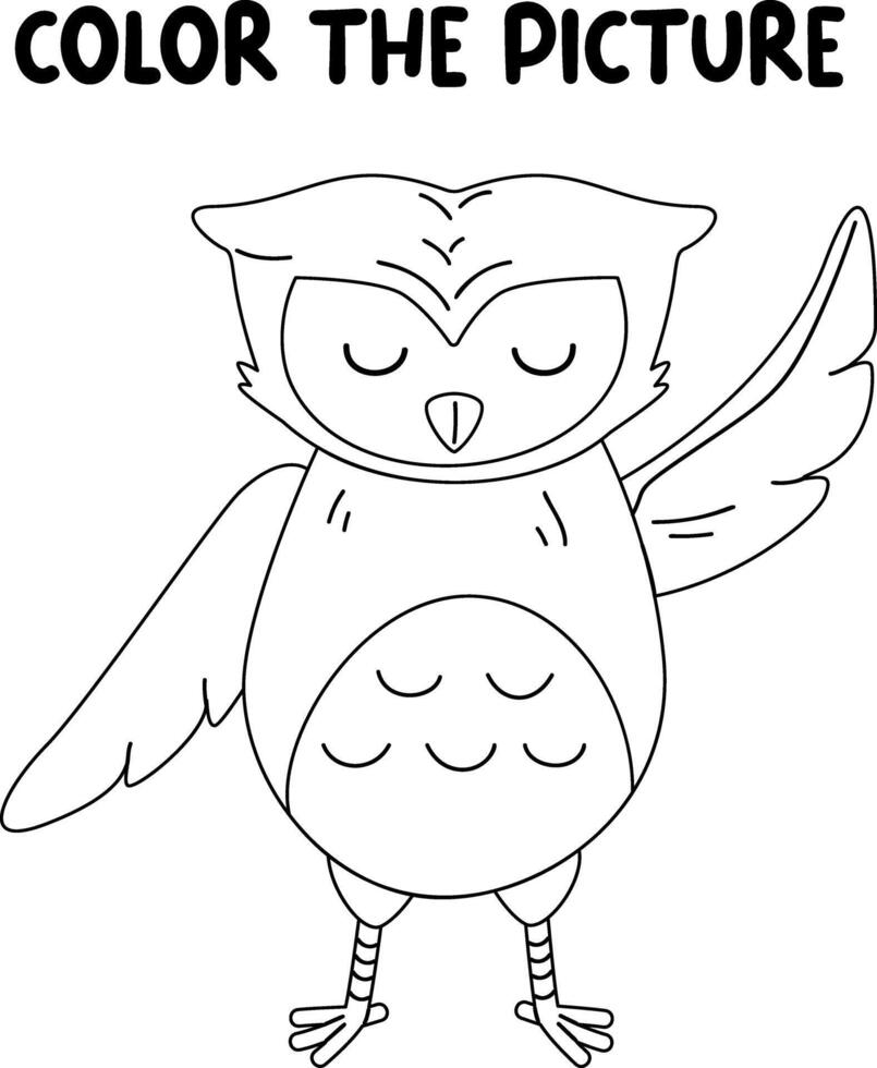 Kids coloring book page. Smiling owl isolated on white background. vector
