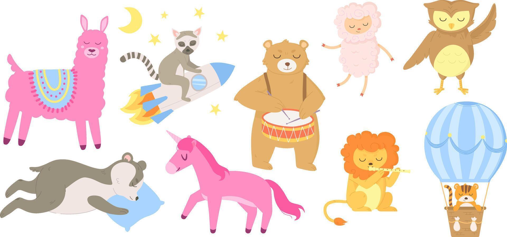 Cute animals set. Can be used as children coloring book. vector