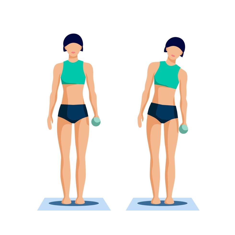 A girl performs an exercise to strengthen the muscles of the lower back. Training educational scheme. vector