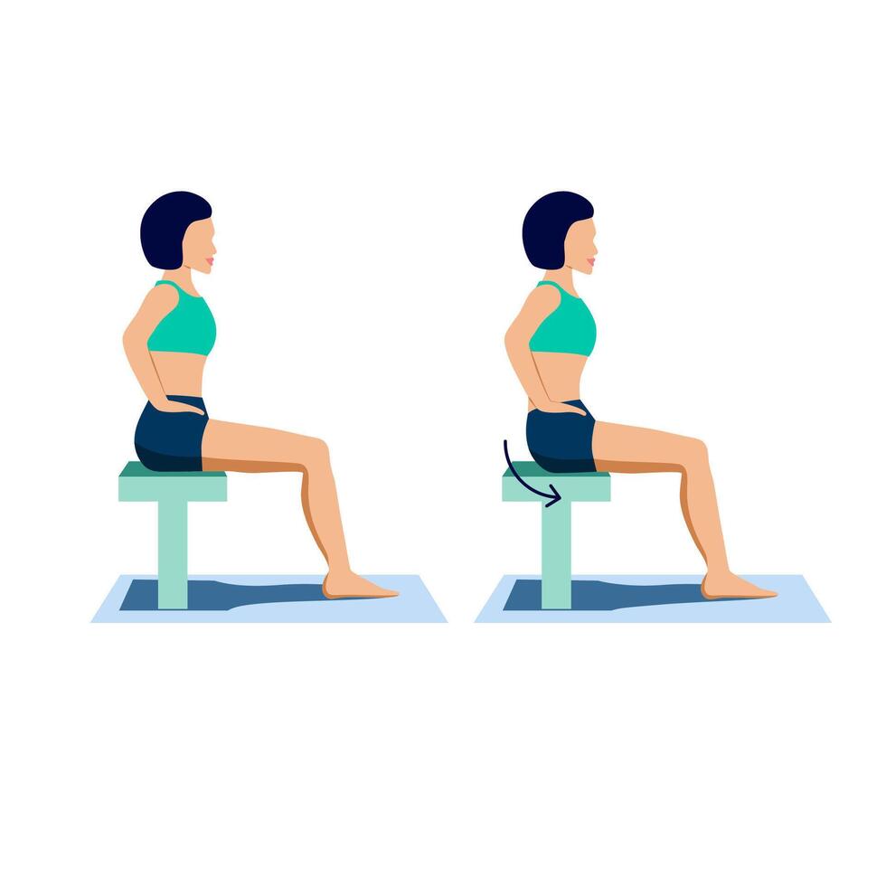 Pelvic rotation exercise for reduce lumbar lordosis and anterior pelvic tilt. Lower back problem workout. vector