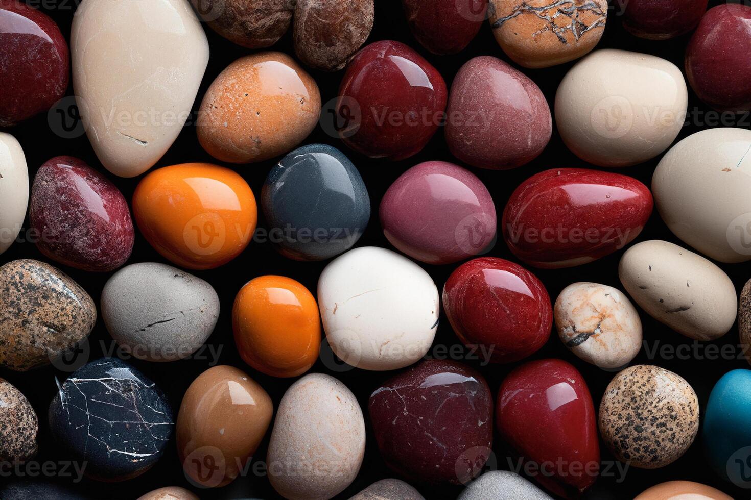 Vibrant Array of Polished River Stones, Nature's Palette in Rounded Brilliance. photo