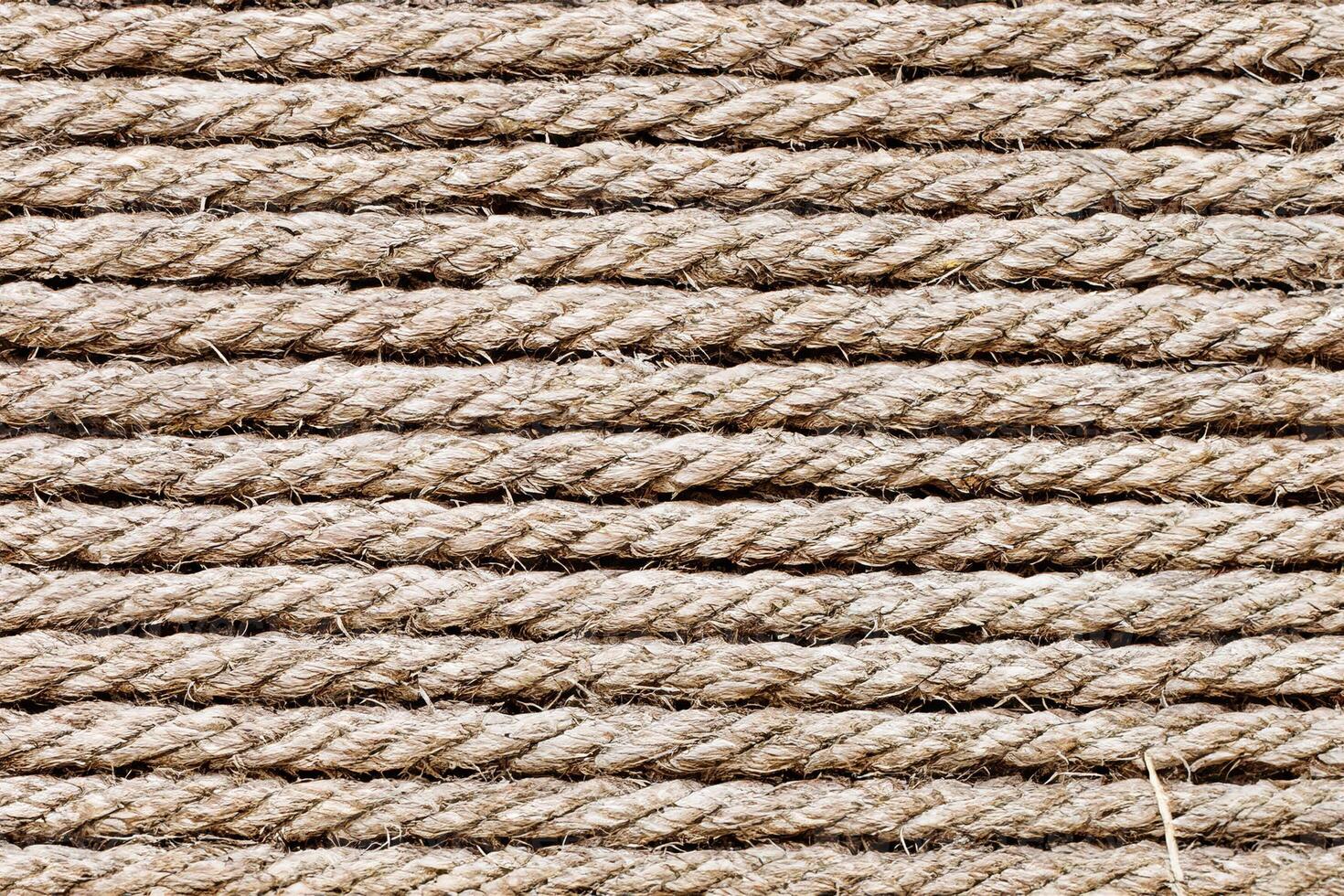 Natural Linen Rope Texture, Robust Fiber Lines and Yarn Stripes Background. photo