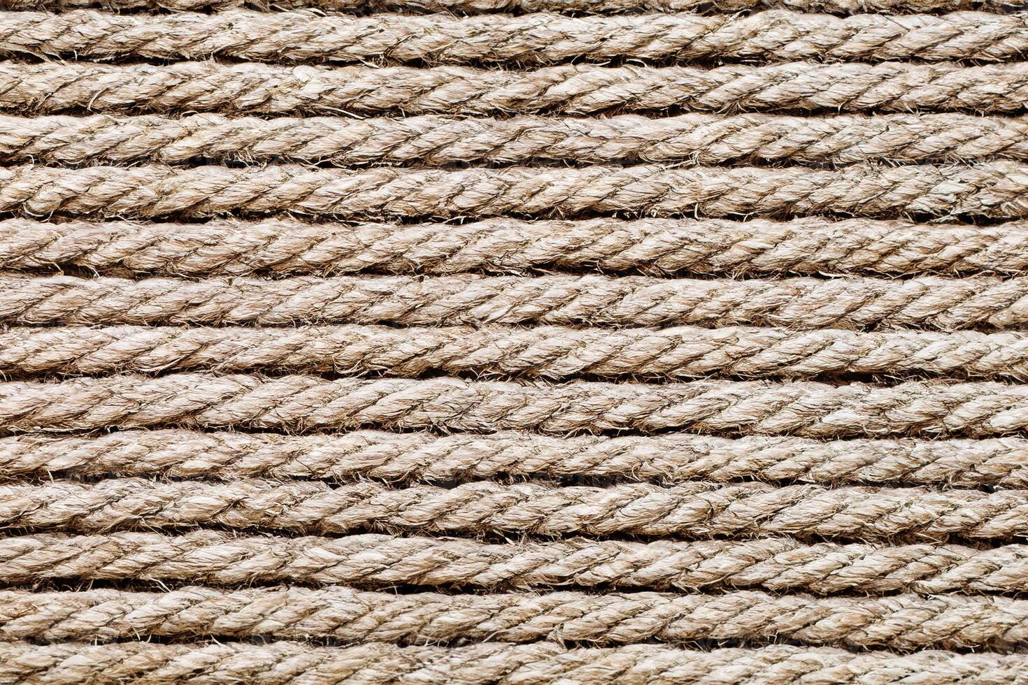 Natural Linen Rope Texture, Robust Fiber Lines and Yarn Stripes Background. photo