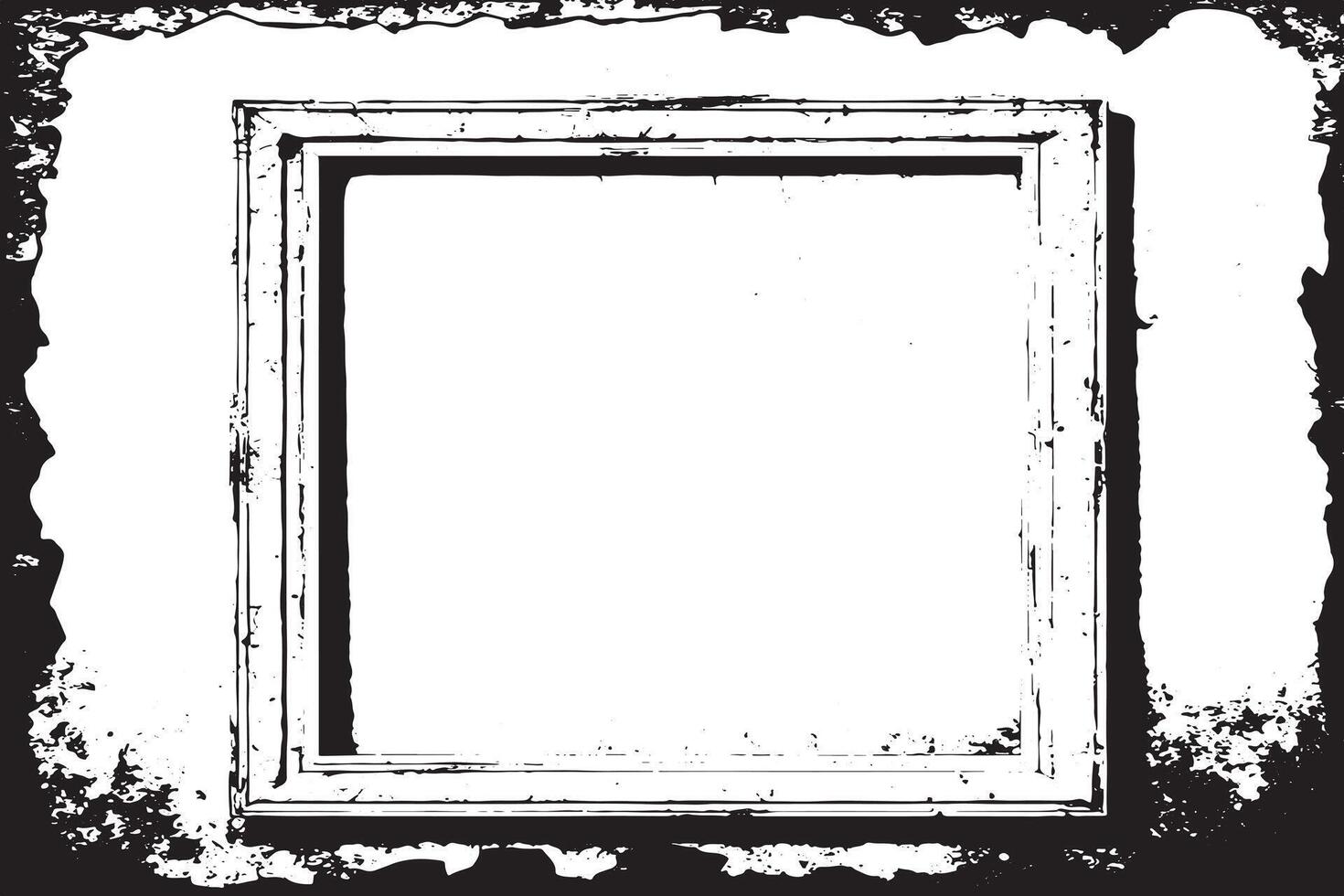 black and white grunge destressed overlay image of photo frame or simple frame for background or texture. vector
