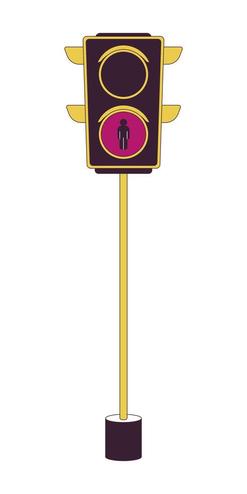 Traffic light with stop symbol 2D linear cartoon object. Equipment of road control isolated line element white background. Driving safety in city area color flat spot illustration vector