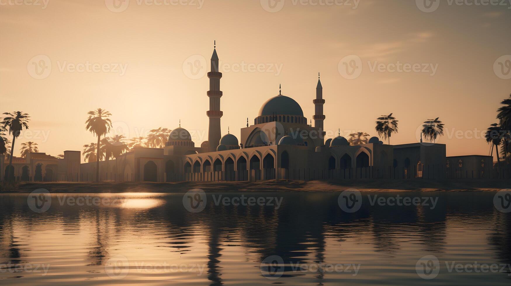 Beautiful mosque under the blue sky, Islamic architecture design photo