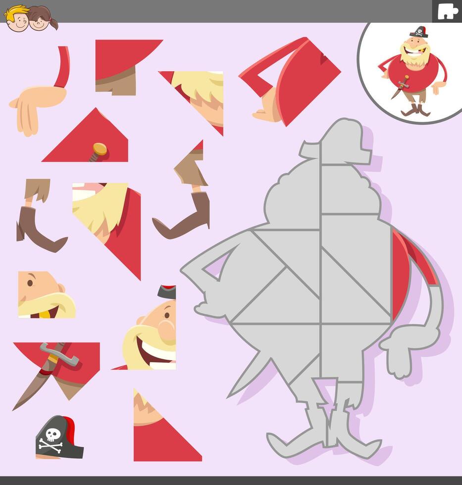 jigsaw puzzle game with cartoon pirate character vector