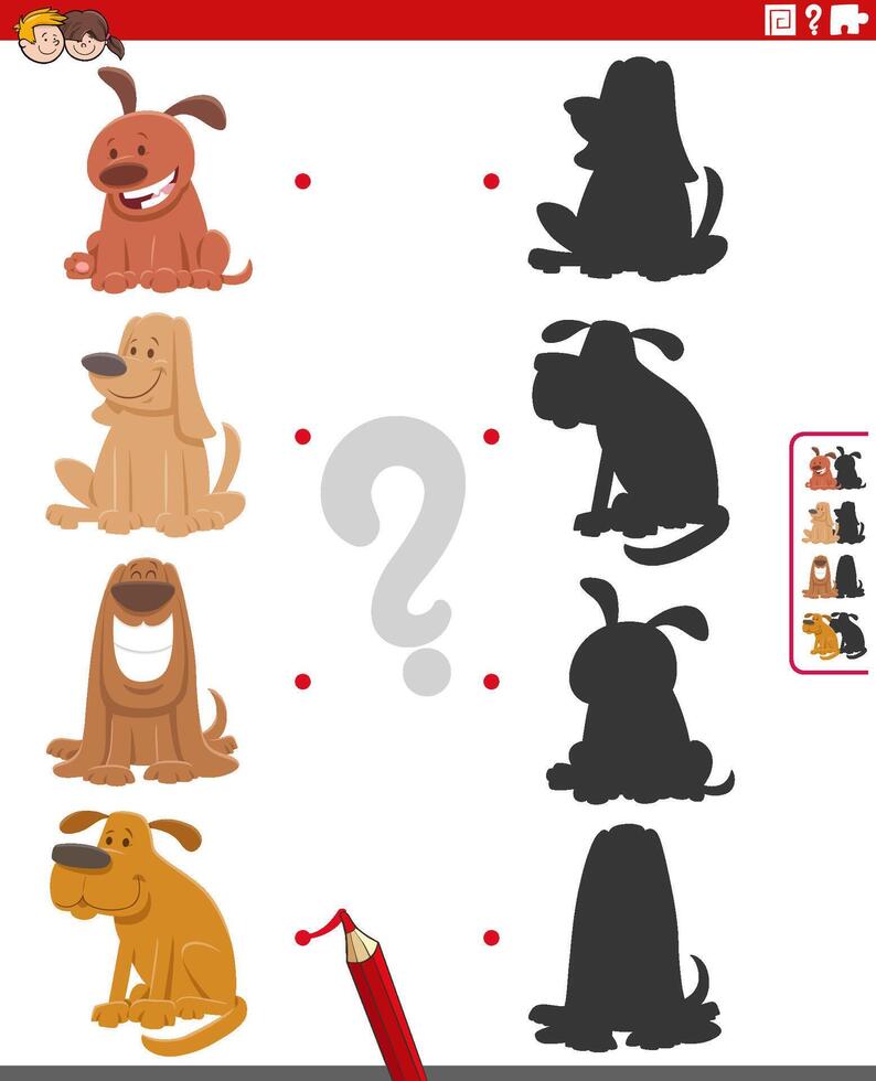 educational shadow game with cartoon dog characters vector