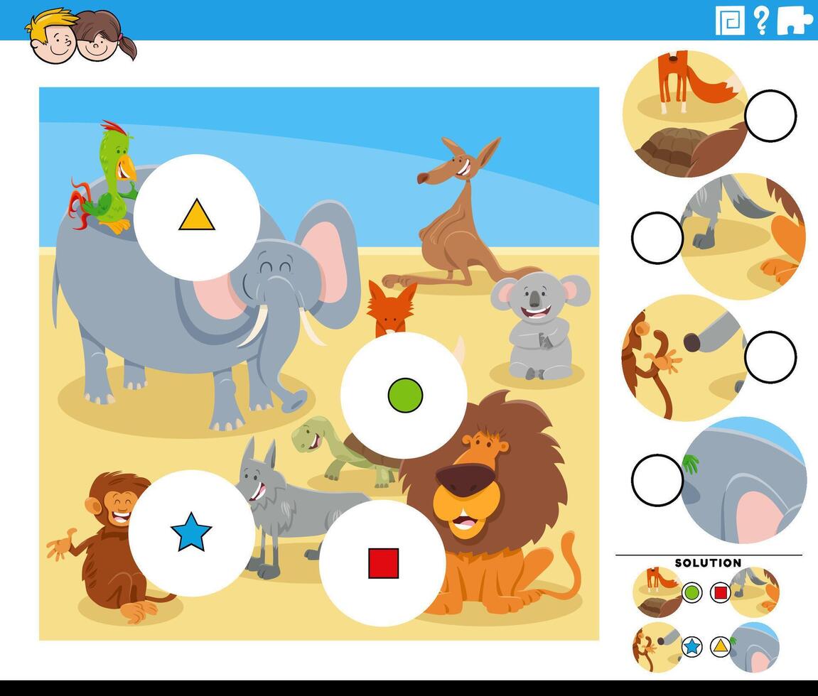 match the pieces game with cartoon wild animals vector