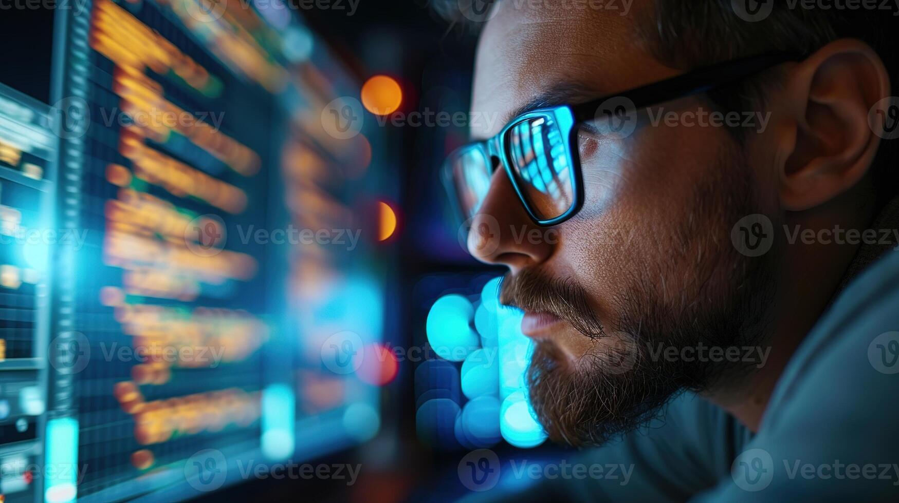 Expert analyzing data business analysis and Data Management System close-up photo