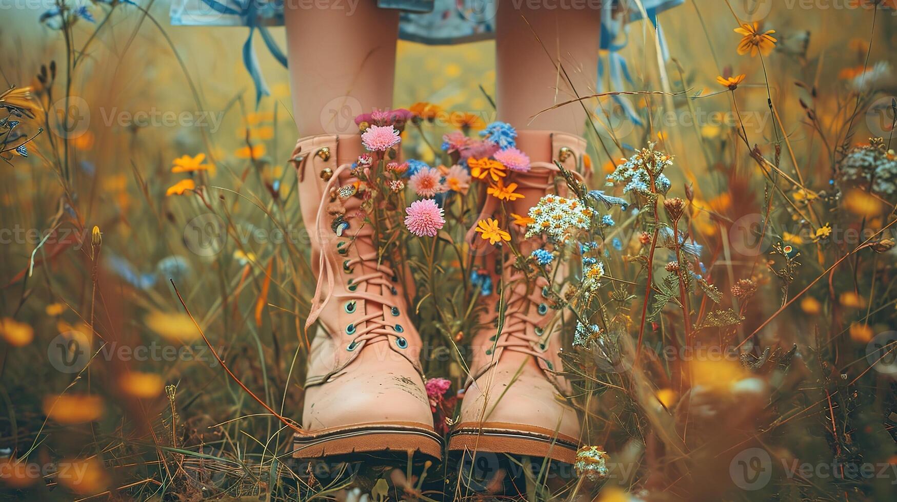 boots in a flower field photo