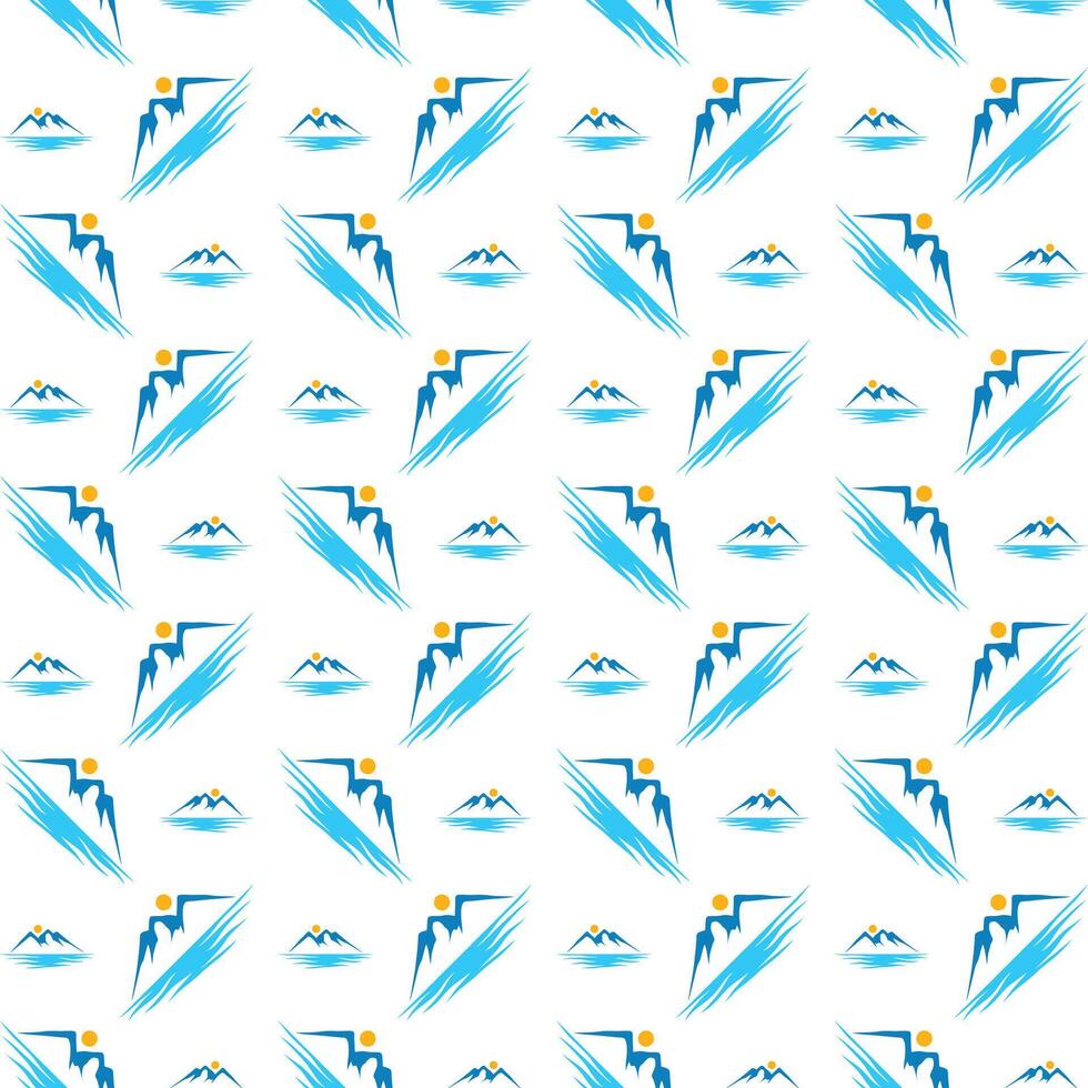 Mountain sea tree artful trendy multicolor repeating pattern illustration design vector