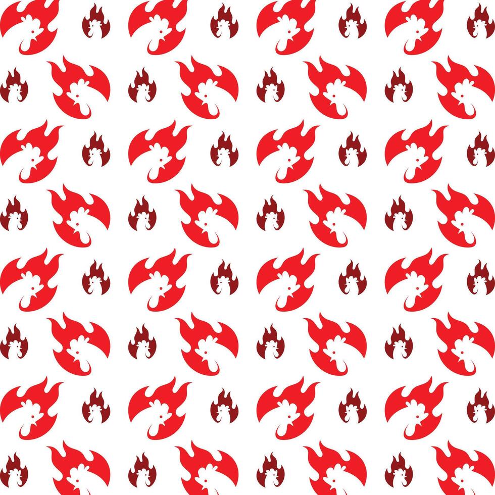 Chicken fire artful trendy multicolor repeating pattern illustration background design vector