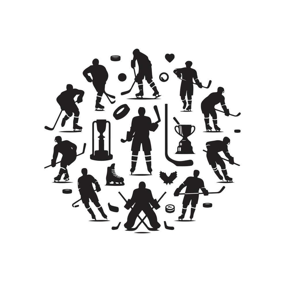 ice hockey player silhouettes icon logo illustration. vector