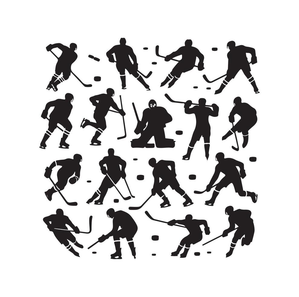 ice hockey player silhouettes icon logo illustration vector