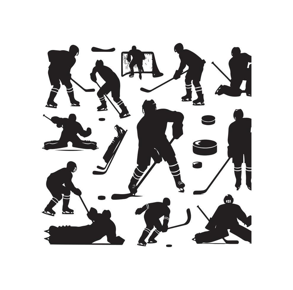 ice hockey player silhouettes icon logo illustration vector