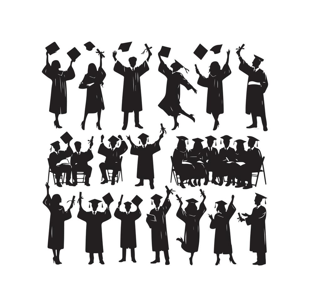 Graduate students celebration collection set in different pose vector