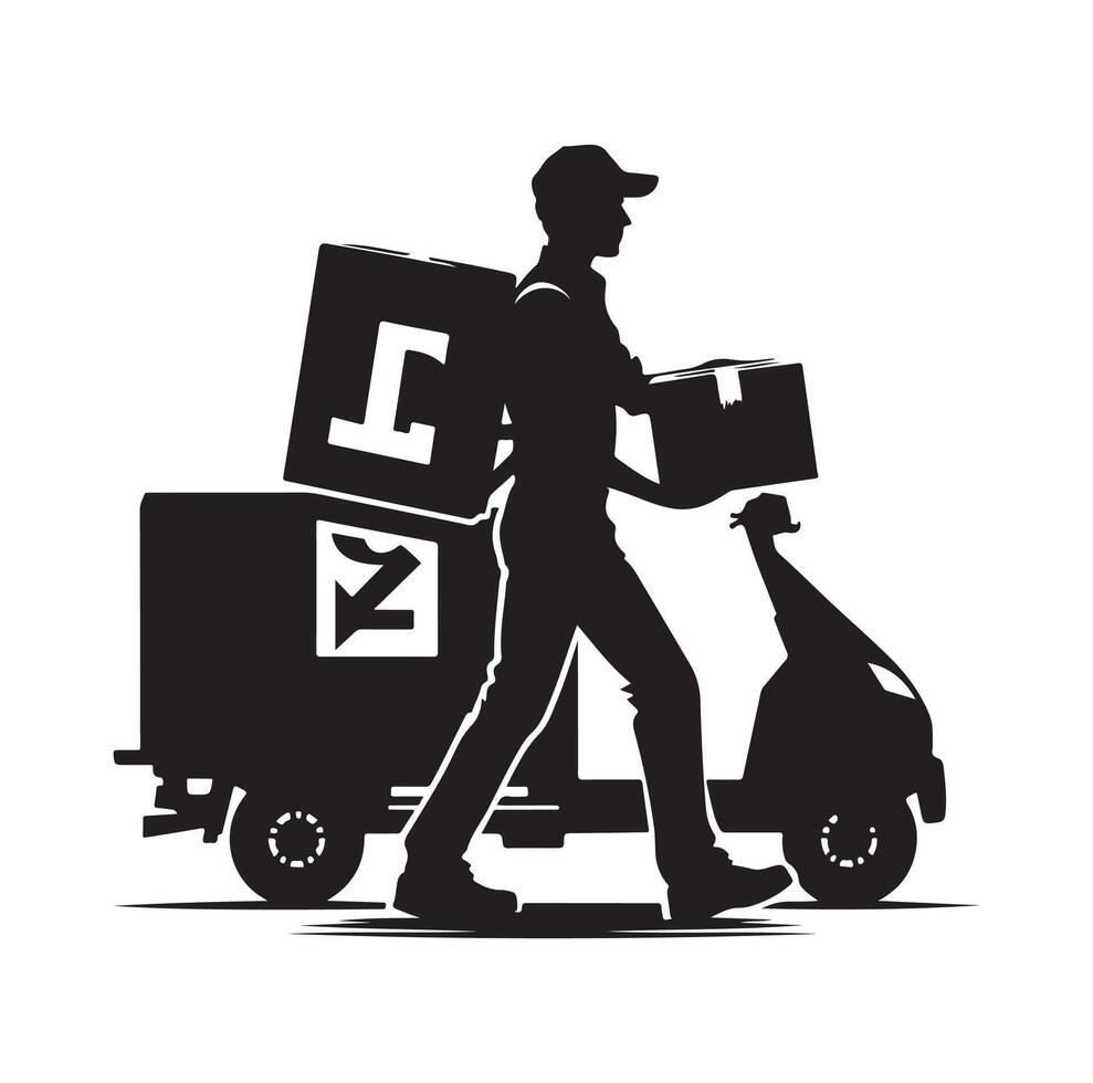 Delivery man silhouette illustration set vector
