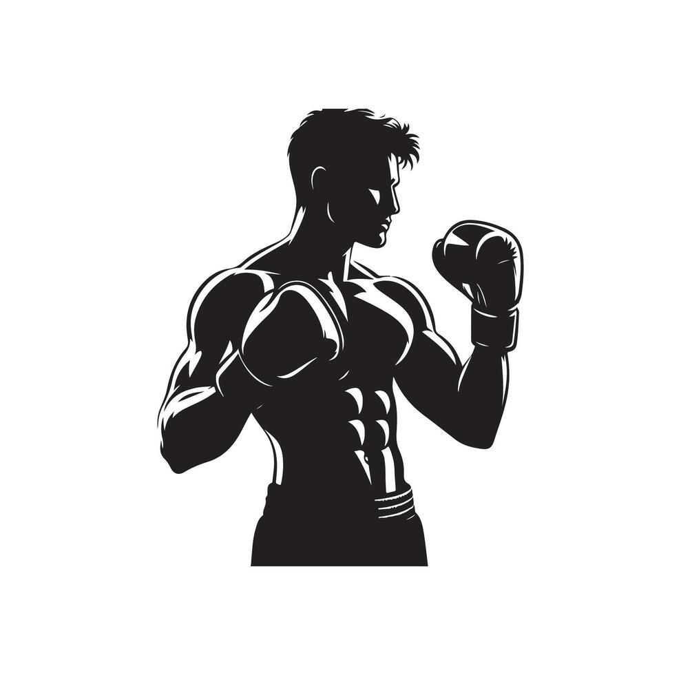 A boxer stand with pose silhouette illustration vector